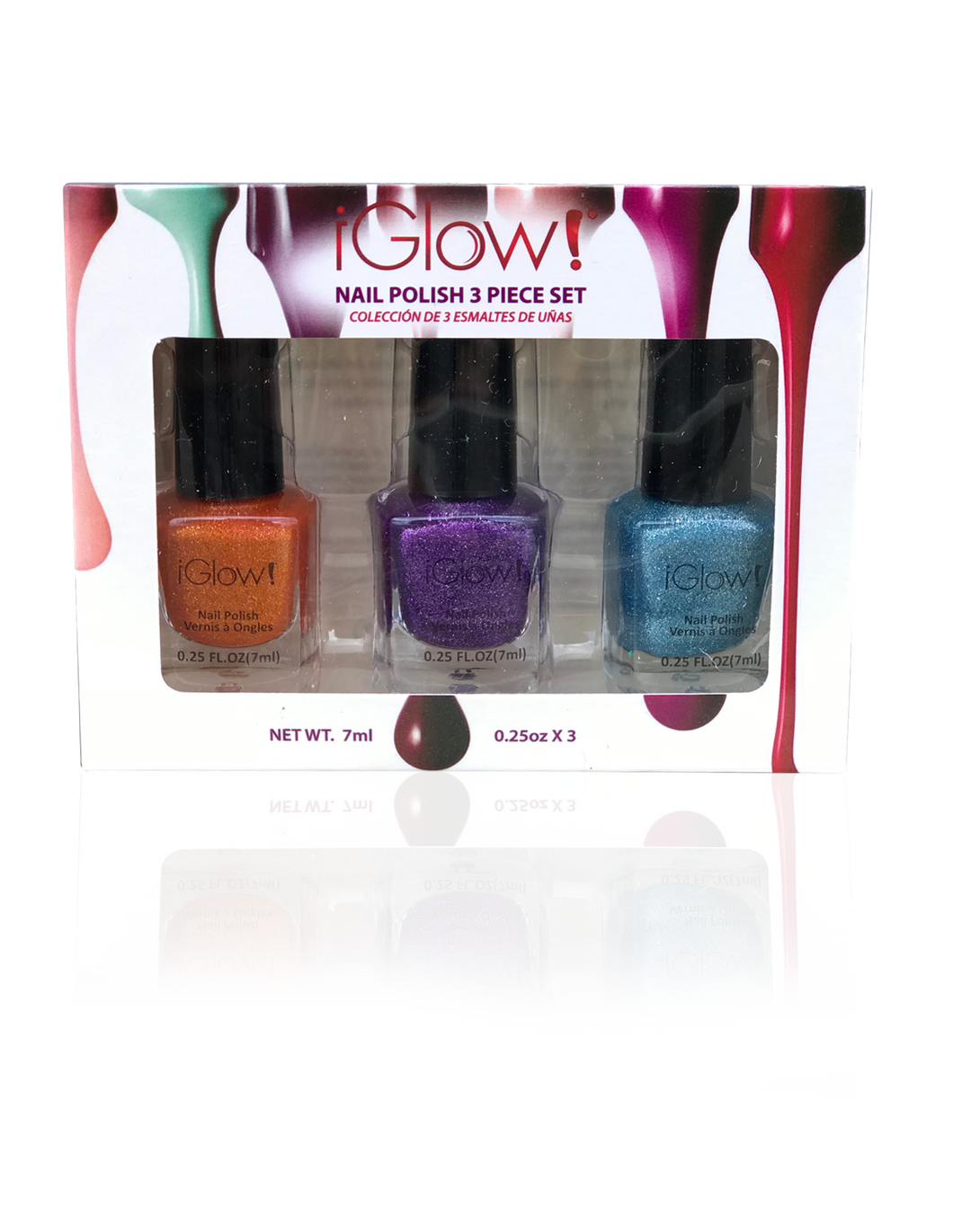 IGlow Nail Polish 3Pk (Sparkle Shades - Tiger, Violet, Sky Blue)